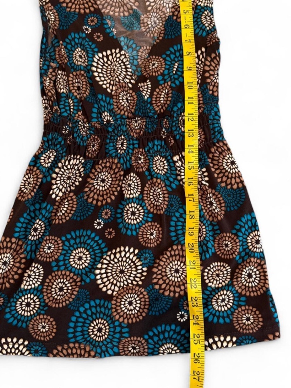 Y2K Brown Teal Floral Babydoll Top Size Large Boho Retro Tank - Picture 6 of 7
